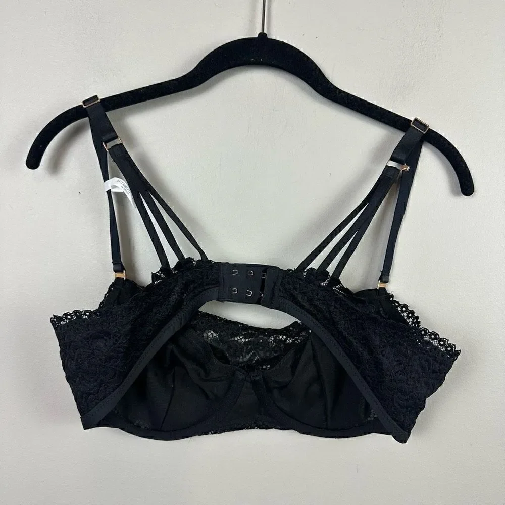 Aerie lace overlay balconette push up black bra 36D